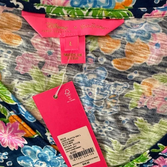 NWT Lilly Pulitzer Etta v-neck t-shirt in Lilly Loves Disney Aegean Navy Size L - Picture 4 of 4